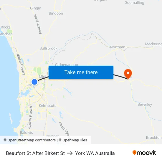 Beaufort St After Birkett St to York WA Australia map
