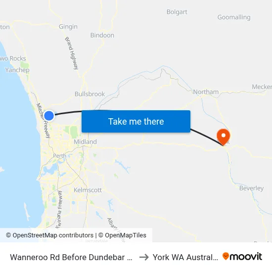 Wanneroo Rd Before Dundebar Rd to York WA Australia map
