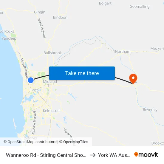Wanneroo Rd - Stirling Central Shopping Ctr to York WA Australia map