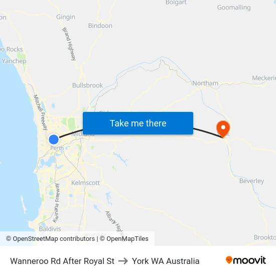 Wanneroo Rd After Royal St to York WA Australia map