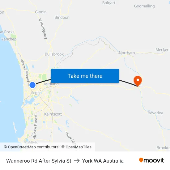 Wanneroo Rd After Sylvia St to York WA Australia map
