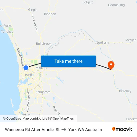 Wanneroo Rd After Amelia St to York WA Australia map