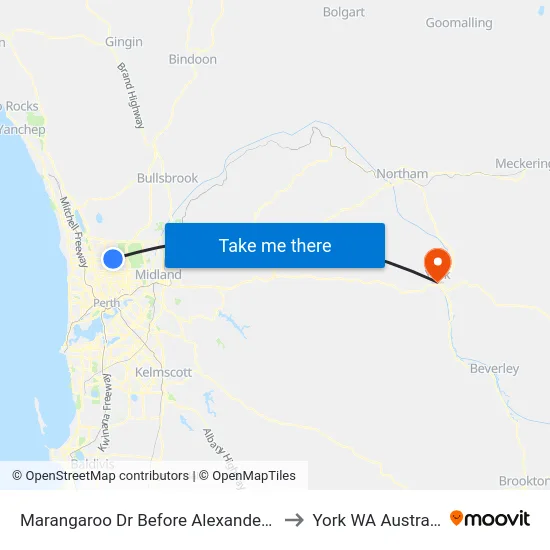 Marangaroo Dr Before Alexander Dr to York WA Australia map