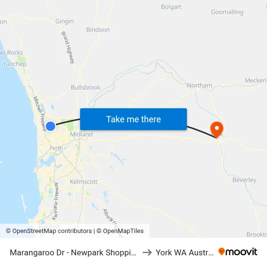 Marangaroo Dr - Newpark Shopping Ctr to York WA Australia map