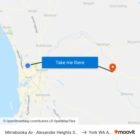 Mirrabooka Av - Alexander Heights Shop Ctr Stand 2 to York WA Australia map