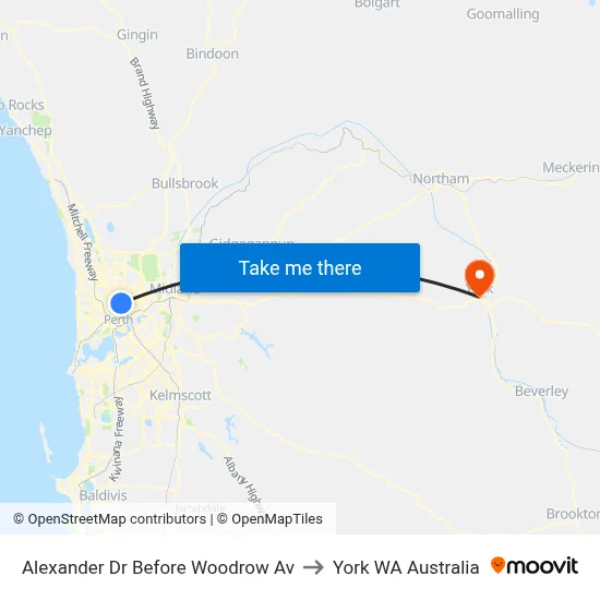 Alexander Dr Before Woodrow Av to York WA Australia map