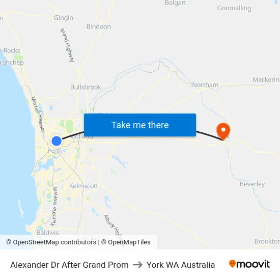 Alexander Dr After Grand Prom to York WA Australia map