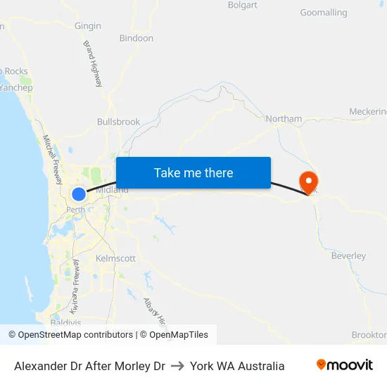 Alexander Dr After Morley Dr to York WA Australia map
