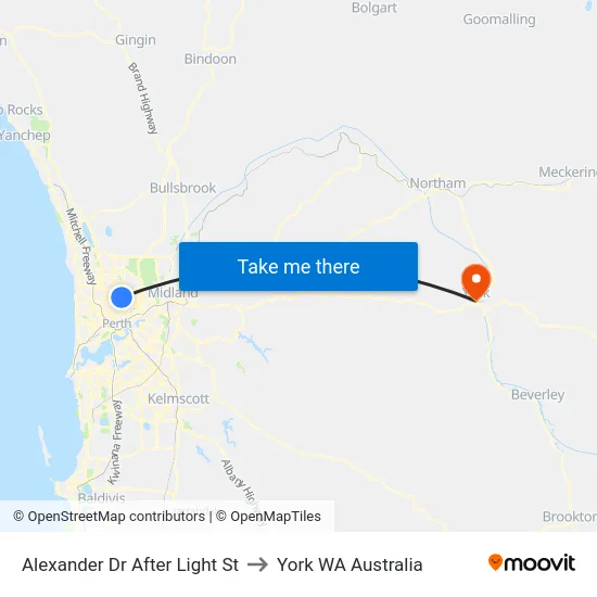 Alexander Dr After Light St to York WA Australia map