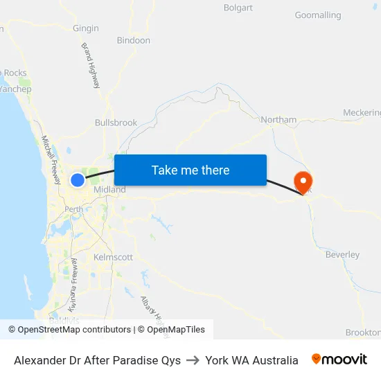 Alexander Dr After Paradise Qys to York WA Australia map