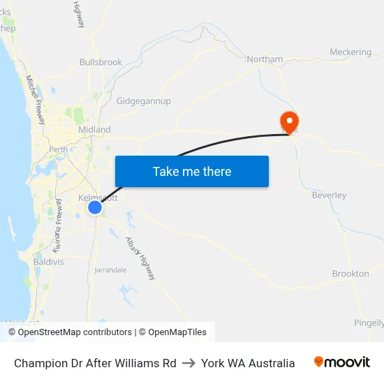 Champion Dr After Williams Rd to York WA Australia map
