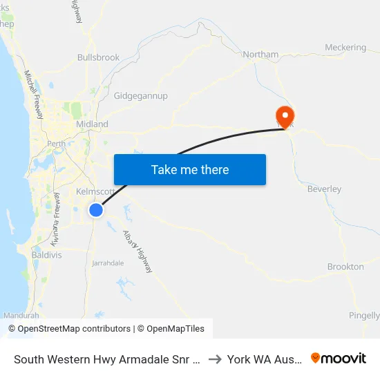 South Western Hwy Armadale Snr High Sch to York WA Australia map