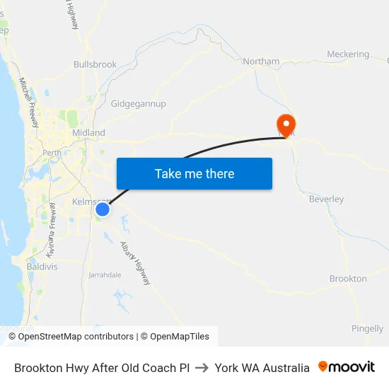 Brookton Hwy After Old Coach Pl to York WA Australia map