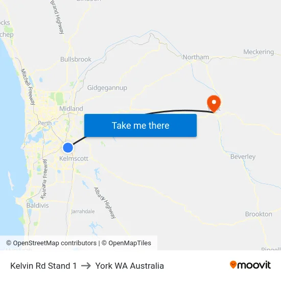 Kelvin Rd Stand 1 to York WA Australia map