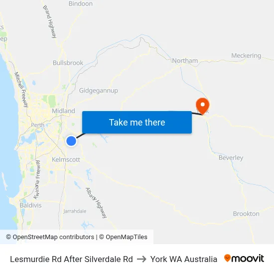 Lesmurdie Rd After Silverdale Rd to York WA Australia map