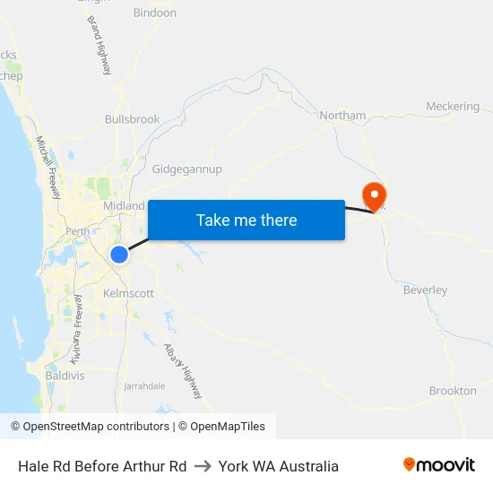 Hale Rd Before Arthur Rd to York WA Australia map