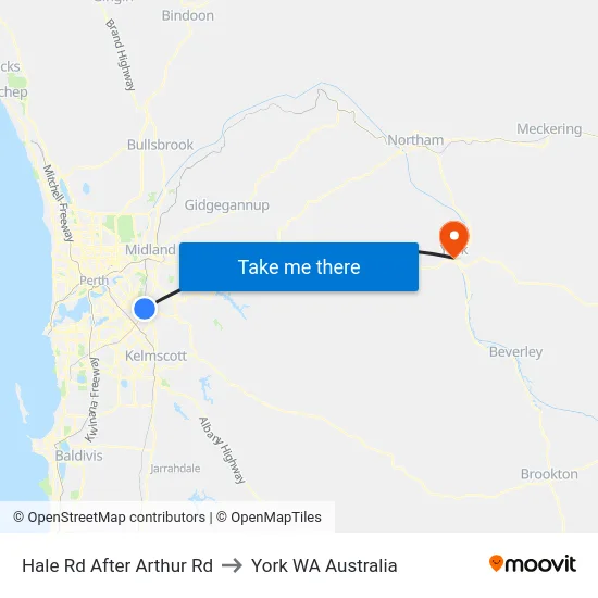 Hale Rd After Arthur Rd to York WA Australia map