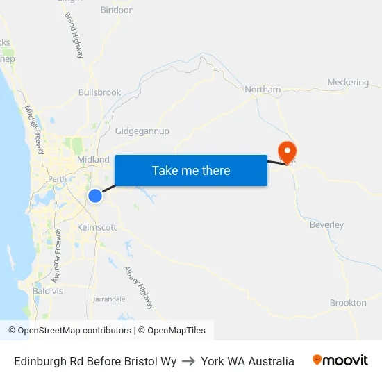 Edinburgh Rd Before Bristol Wy to York WA Australia map