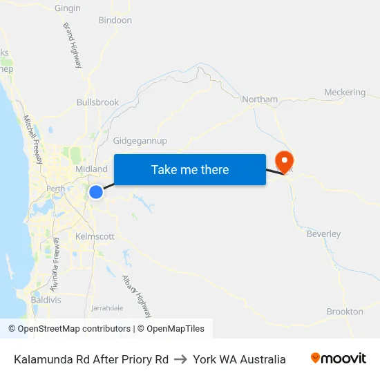 Kalamunda Rd After Priory Rd to York WA Australia map