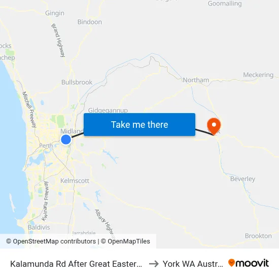 Kalamunda Rd After Great Eastern Hwy to York WA Australia map