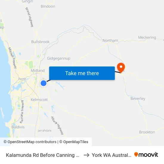 Kalamunda Rd Before Canning Rd to York WA Australia map