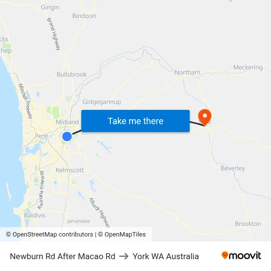 Newburn Rd After Macao Rd to York WA Australia map