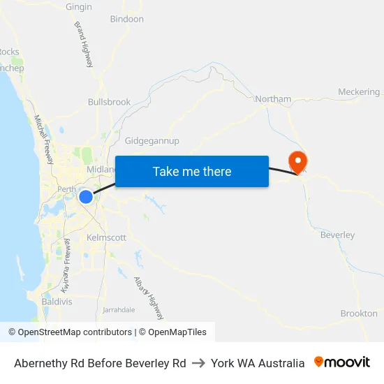 Abernethy Rd Before Beverley Rd to York WA Australia map