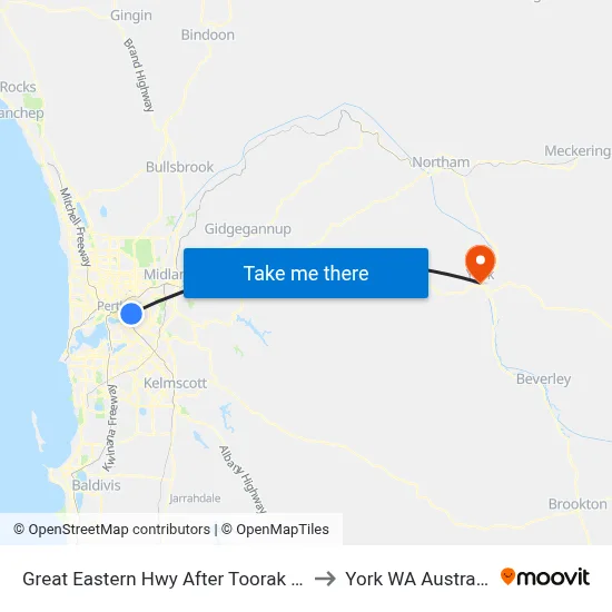 Great Eastern Hwy After Toorak Rd to York WA Australia map