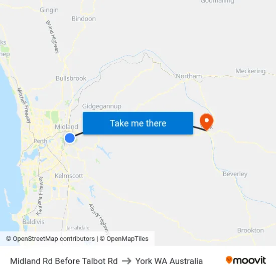 Midland Rd Before Talbot Rd to York WA Australia map