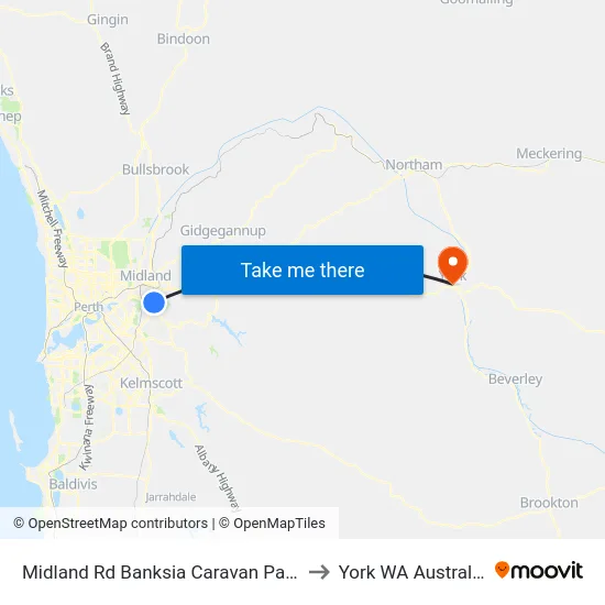 Midland Rd Banksia Caravan Park to York WA Australia map