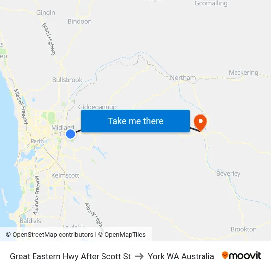 Great Eastern Hwy After Scott St to York WA Australia map