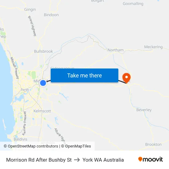 Morrison Rd After Bushby St to York WA Australia map