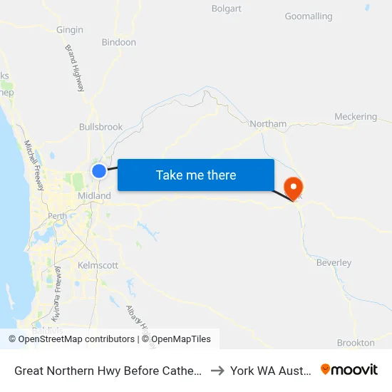 Great Northern Hwy Before Cathedral Av to York WA Australia map