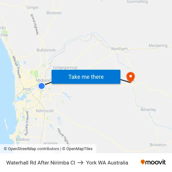 Waterhall Rd After Nirimba Cl to York WA Australia map