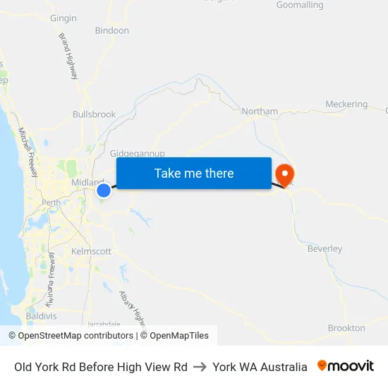 Old York Rd Before High View Rd to York WA Australia map