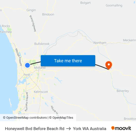 Honeywell Bvd Before Beach Rd to York WA Australia map