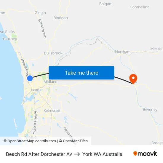 Beach Rd After Dorchester Av to York WA Australia map