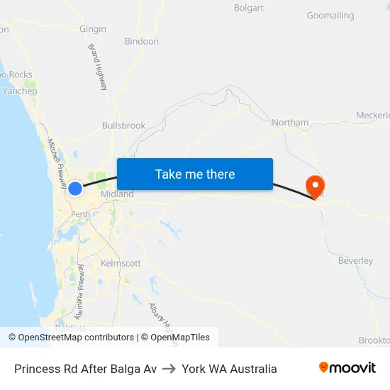 Princess Rd After Balga Av to York WA Australia map