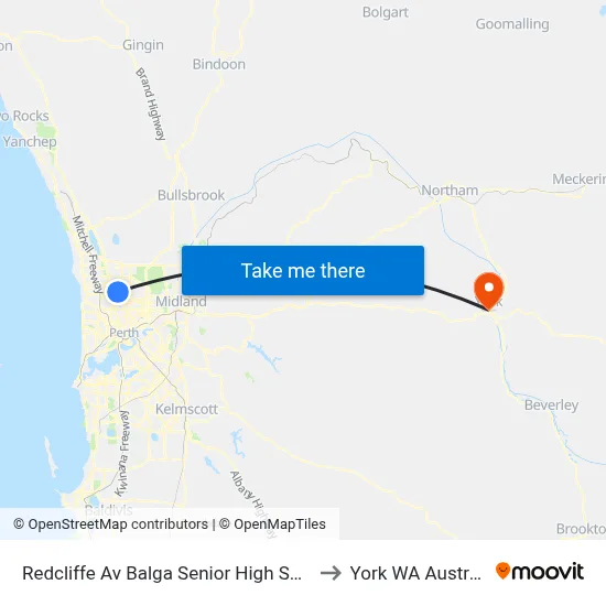 Redcliffe Av Balga Senior High School to York WA Australia map
