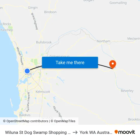 Wiluna St Dog Swamp Shopping Ctr to York WA Australia map