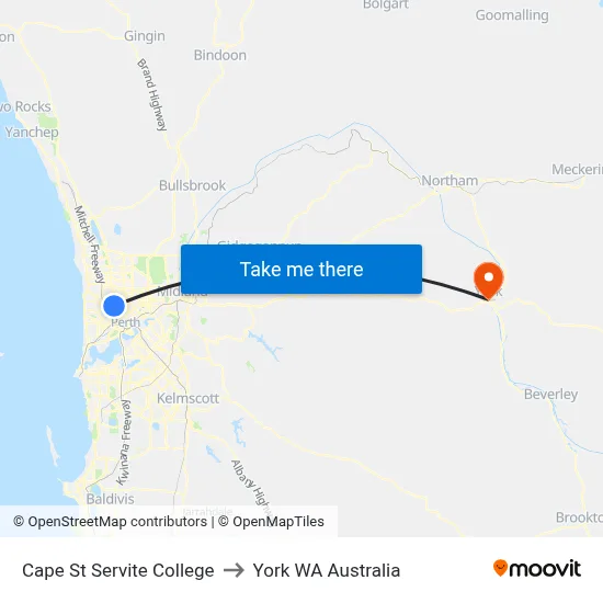 Cape St Servite College to York WA Australia map