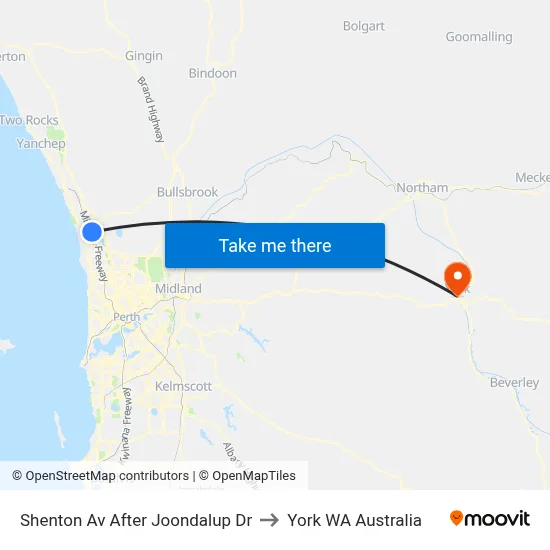 Shenton Av After Joondalup Dr to York WA Australia map