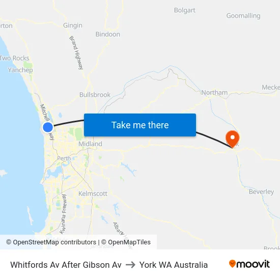 Whitfords Av After Gibson Av to York WA Australia map