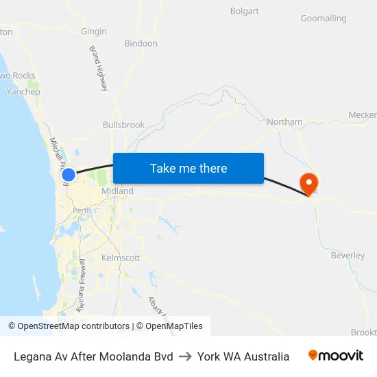 Legana Av After Moolanda Bvd to York WA Australia map