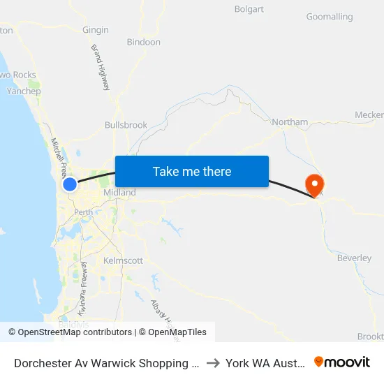 Dorchester Av Warwick Shopping Centre to York WA Australia map
