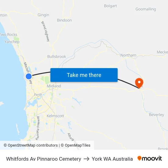 Whitfords Av Pinnaroo Cemetery to York WA Australia map
