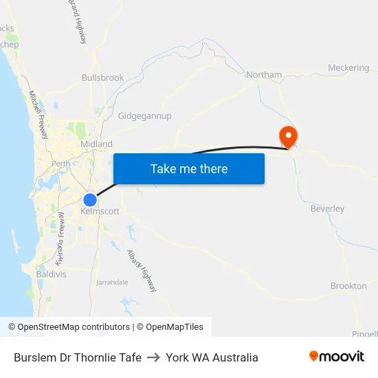 Burslem Dr Thornlie Tafe to York WA Australia map