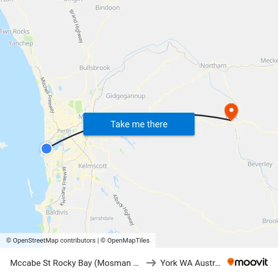Mccabe St Rocky Bay (Mosman Park) to York WA Australia map