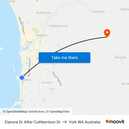 Elanora Dr After Cuthbertson Dr to York WA Australia map