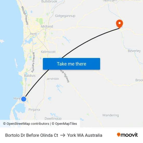 Bortolo Dr Before Olinda Ct to York WA Australia map